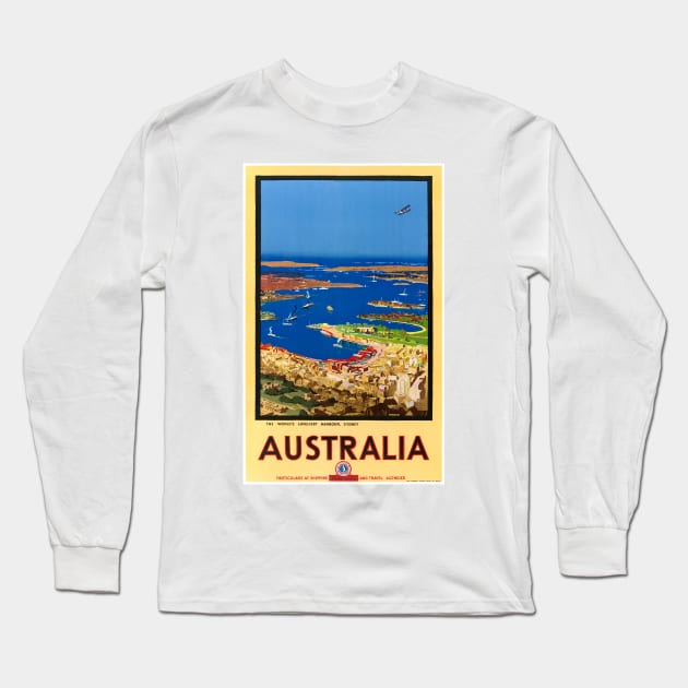 Vintage Travel Poster Australia Sydney Long Sleeve T-Shirt by vintagetreasure